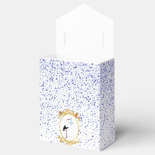 Baby shower jongen blauw witte ooievaars monogram bedankdoosjes (Geopend)