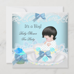 Baby Shower Jongen Blauwe Baby Theekopje Cupcake 2 Kaart