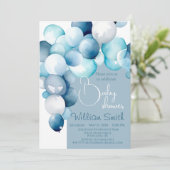 Baby shower Jongen blauwe ballonnen boog Uitnodigi Kaart (Staand voorkant)