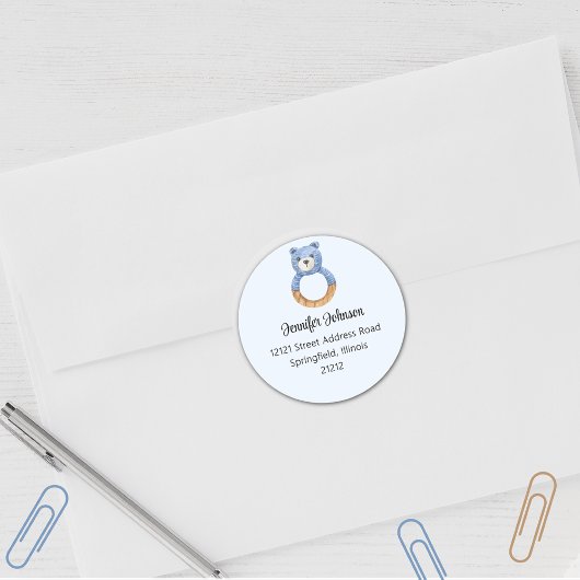 Baby Shower Jongen Blauwe Beer Retouradres Ronde Sticker