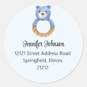 Baby Shower Jongen Blauwe Beer Retouradres Ronde Sticker (Voorkant)