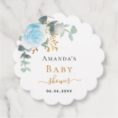 Baby shower jongen blauwe florale eucalyptus bedankjes labels (Voorkant)