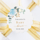 Baby shower jongen blauwe florale eucalyptus bedankjes labels