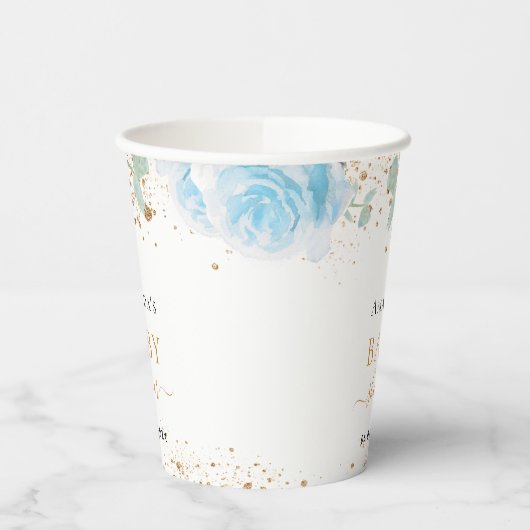Baby shower jongen blauwe florale eucalyptus papieren bekers (Links)