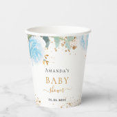 Baby shower jongen blauwe florale eucalyptus papieren bekers (Voorkant)
