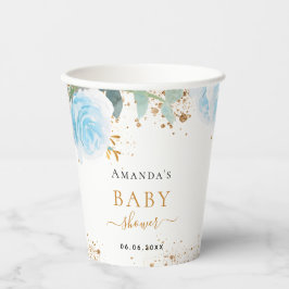 Baby shower jongen blauwe florale eucalyptus papieren bekers