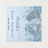 Baby Shower jongen blauwe glitters ballonnen zilve Wandkleed (Voorkant (horizontaal))