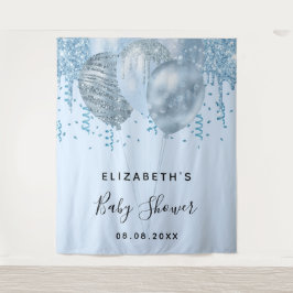 Baby Shower jongen blauwe glittersballonnen zilver Wandkleed