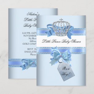 Baby Shower Jongen Blauwe Kleine Prins Kroon boog  Kaart