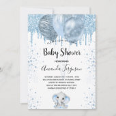Baby shower jongen blauwe olifantenballonnen kaart (Voorkant)