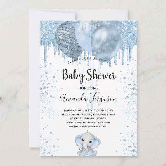 Baby shower jongen blauwe olifantenballonnen kaart (Voorkant)