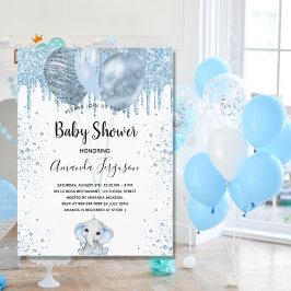 Baby shower jongen blauwe olifantenballonnen kaart