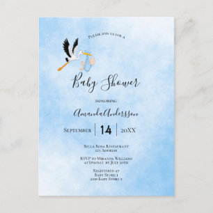 Baby shower jongen blauwe ooievaar briefkaart
