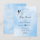 Baby shower jongen blauwe ooievaar briefkaart (Voorkant / Achterkant)