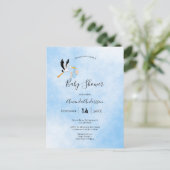 Baby shower jongen blauwe ooievaar briefkaart (Staand voorkant)