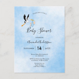 Baby shower jongen blauwe ooievaar briefkaart