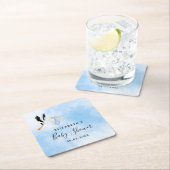 Baby shower jongen blauwe ooievaar schattig kartonnen onderzetters (Insitu)