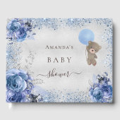 Baby shower jongen blauwe teddy beer glitter flora gastenboek (Voorkant)