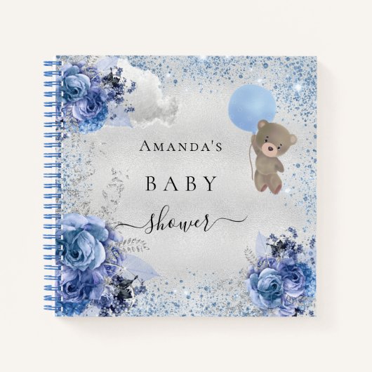 Baby shower jongen blauwe teddy bloem gastenboek notitieboek (Voorkant)