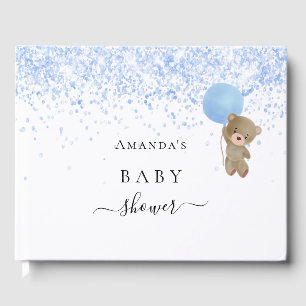 Baby shower jongen blauwe teddybeer glitter gastenboek