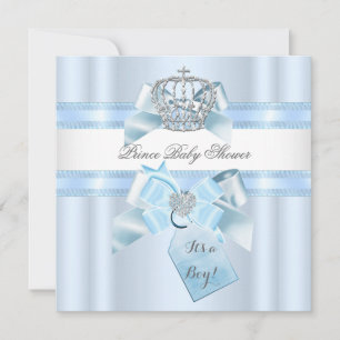 Baby Shower Jongen Blauwe Witte Prins Kroon 3 Kaart