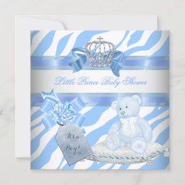 Baby Shower Jongen Blauwe Zebra Prins Kroon Teddyb Kaart