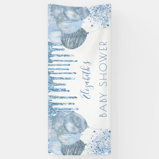 Baby shower jongen blauwe zilveren ballonnen spandoek (Verticaal)