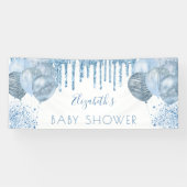 Baby shower jongen blauwe zilveren ballonnen spandoek (Horizontaal)