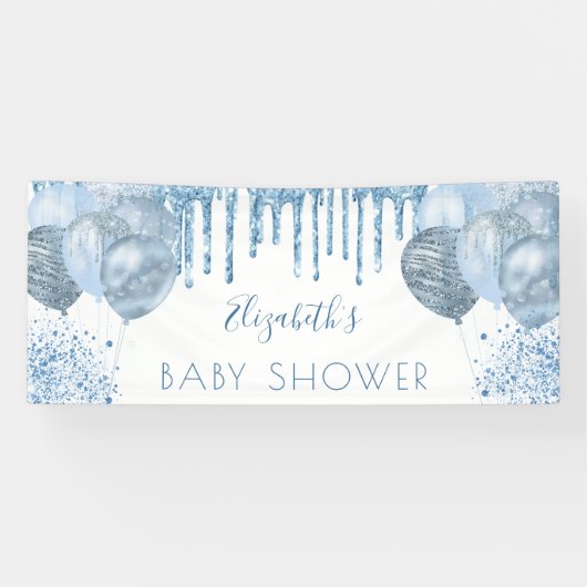 Baby shower jongen blauwe zilveren ballonnen spandoek (Horizontaal)