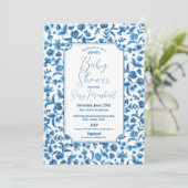 Baby Shower Jongen Chintz Blauw & Witte Bloemen Di Kaart (Staand voorkant)
