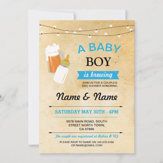 baby shower jongen die bier brouwen Blue Rustic In Kaart (Voorkant)