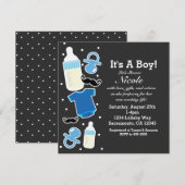 Baby shower Jongen Dingen Blauw & Grijs Modern Kaart (Voorkant / Achterkant)