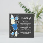 Baby shower Jongen Dingen Blauw & Grijs Modern Kaart (Staand voorkant)