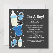 Baby shower Jongen Dingen Blauw & Grijs Modern Kaart (Voorkant)