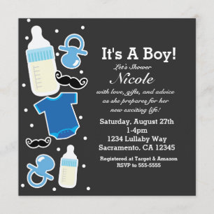 Baby shower Jongen Dingen Blauw & Grijs Modern Kaart