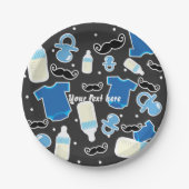 Baby shower Jongen Dingen Blauw & Grijs Modern Papieren Bordje (Voorkant)