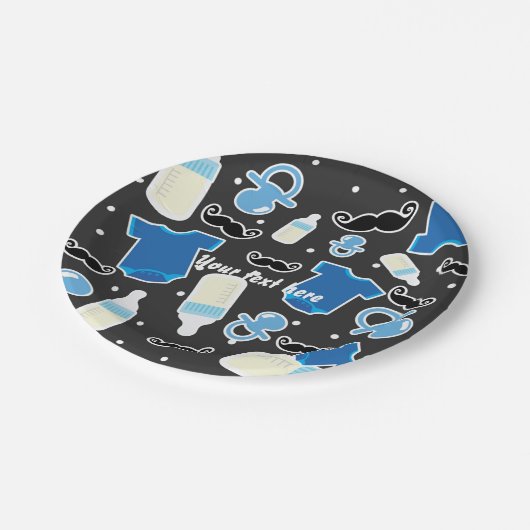 Baby shower Jongen Dingen Blauw & Grijs Modern Papieren Bordje (Gekanteld)