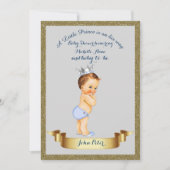 Baby Shower JONGEN, glitters kader, grijs & goud. Kaart (Voorkant)