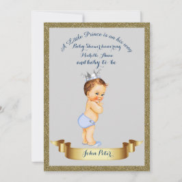 Baby Shower JONGEN, glitters kader, grijs & goud. Kaart