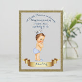 Baby Shower JONGEN, glitters kader, grijs & goud. Kaart (Staand voorkant)