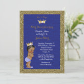 Baby Shower JONGEN,gouden lijst,blauw & goud. Kaart (Staand voorkant)