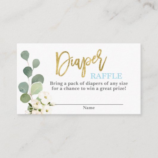 Baby shower jongen groen blauw bloemenluier Raffle Informatiekaartje (Voorkant)
