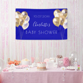 Baby shower jongen koninklijk blauw goudballon spandoek