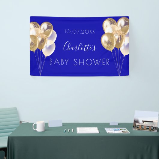 Baby shower jongen koninklijk blauw goudballon spandoek (Beurs)
