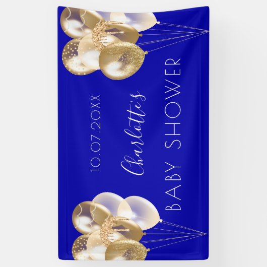 Baby shower jongen koninklijk blauw goudballon spandoek (Verticaal)