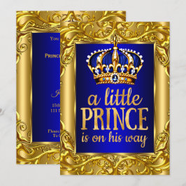 Baby Shower Jongen Koninklijke Prins blauw goud Kaart