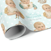  Baby shower jongen kroonblauw gepersonaliseerd Cadeaupapier (Rol Hoek)
