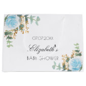 Baby shower jongen lichtblauwe florale eucalyptus groot cadeauzakje (Voorkant)