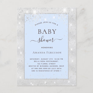 Baby shower jongen lichtblauwe glitter uitnodiging briefkaart