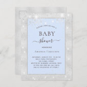 Baby shower jongen lichtblauwe glitter uitnodiging briefkaart (Voorkant / Achterkant)
